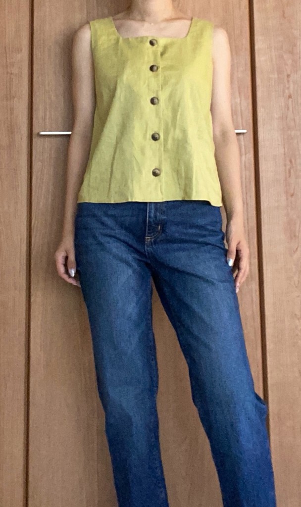 リネンブレンドフロントボタンブラウス着画